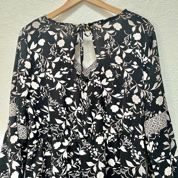 Maurices XL Black Floral Print Long Sleeve‎ V Neck Dress - Picture 8 of 8